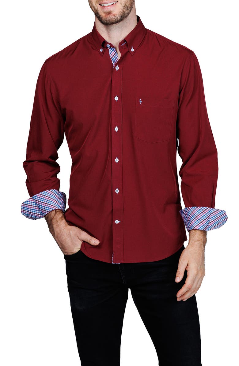 TailorByrd Mélange Performance Button Down Shirt, Alternate, color, Burgundy