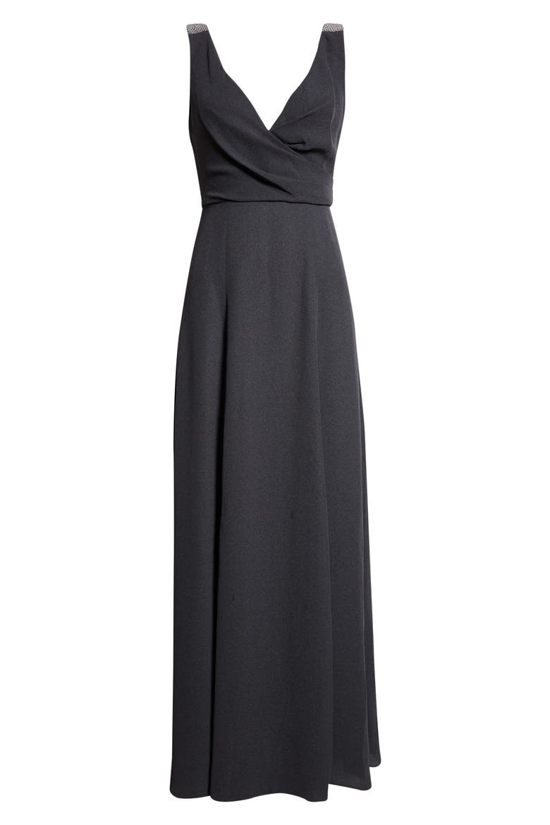 Tess Heathered Crepe Gown, Alternate, color, DARK GREY MELANGE