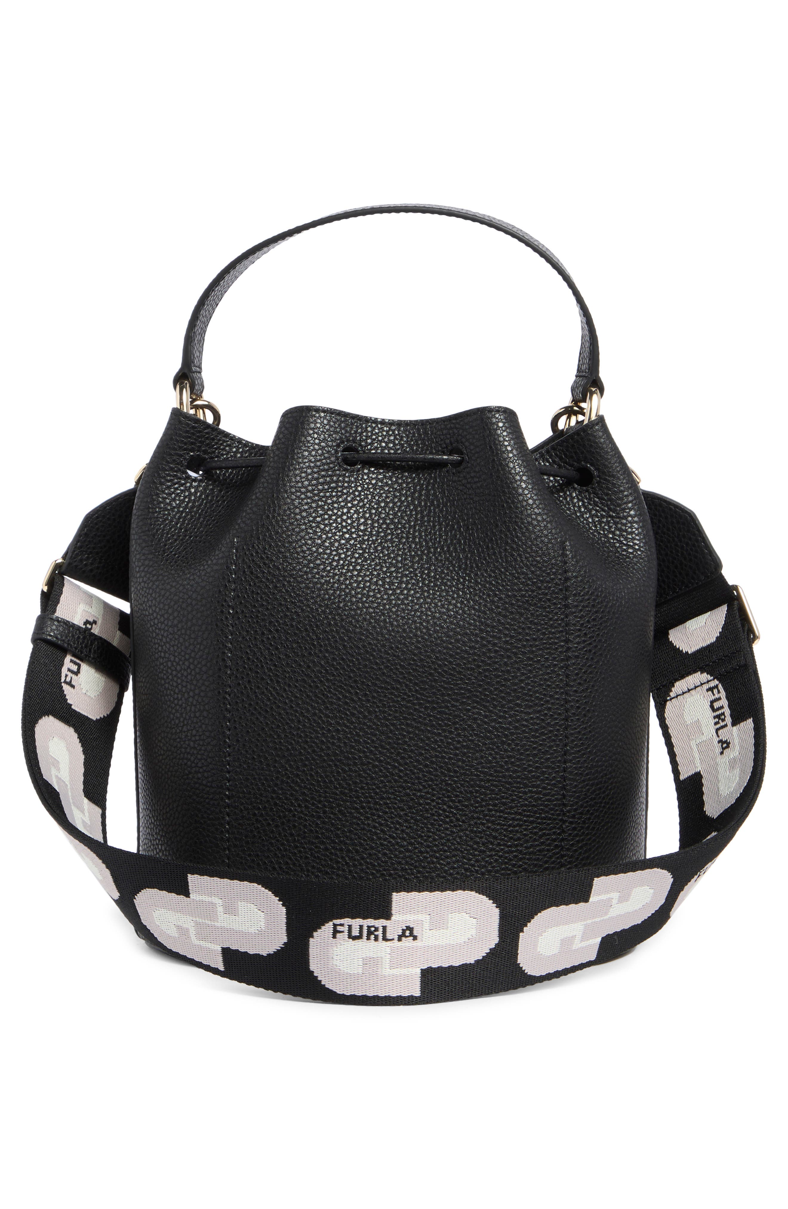 Furla Gardenia Drawstring Bucket Bag, Alternate, color, Nero Toni Ghiaccio