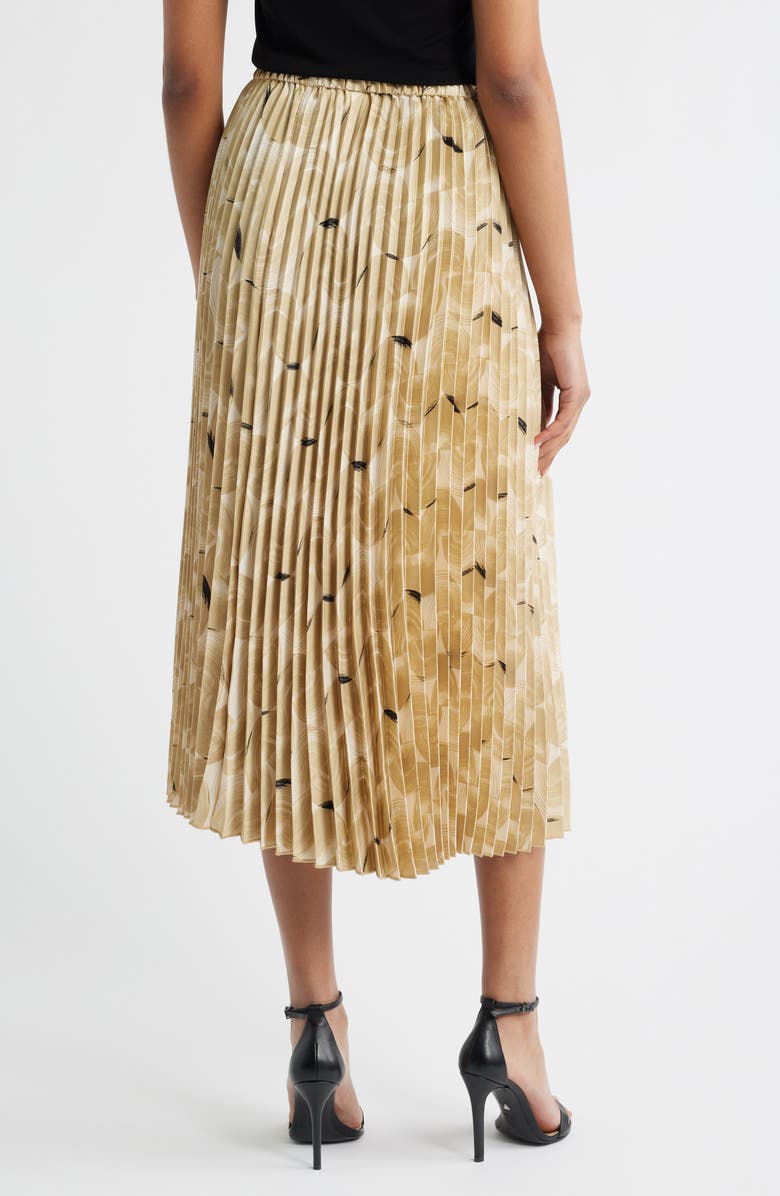 Anne Klein Pleated Pull-On Midi Skirt, Alternate, color, Safari Multi