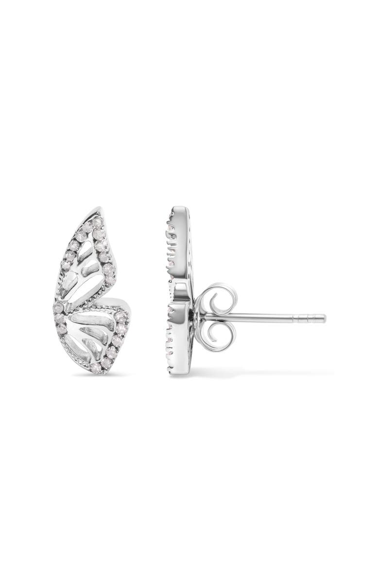 Haus of Brilliance .925 Sterling Silver 1/6ct TDW Diamond Butterfly Earrings, Alternate, color, Silver