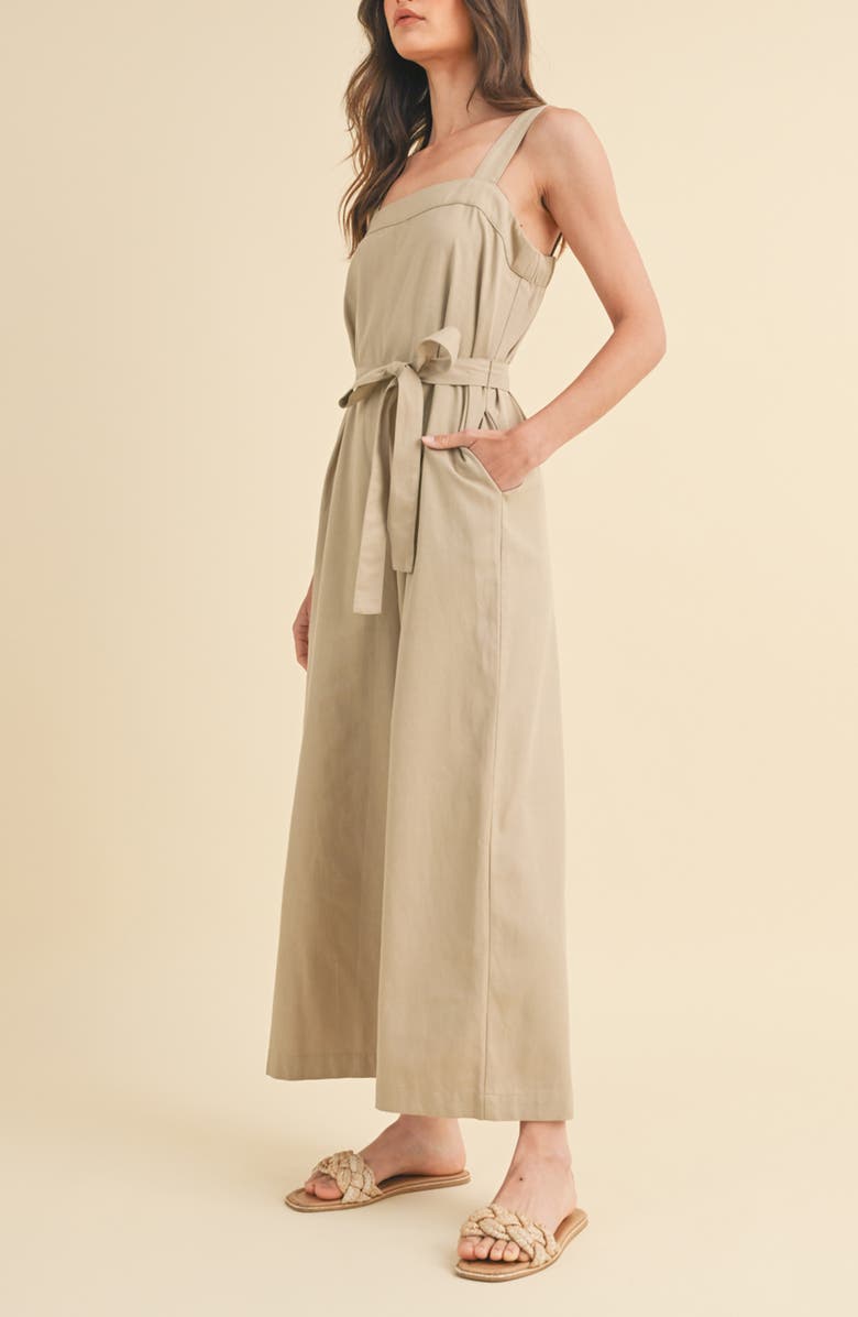 WISHLIST Belted Cotton Blend Capri Jumpsuit, Alternate, color, Taupe
