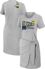 WEAR by Erin Andrews Women's WEAR by Erin Andrews Heather Gray Michigan Wolverines Knotted T-Shirt Dress