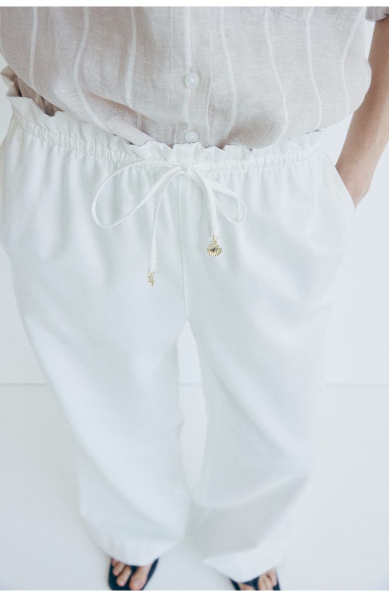 H&M Tie-belt Paper Bag Trousers, Alternate, color, Cream