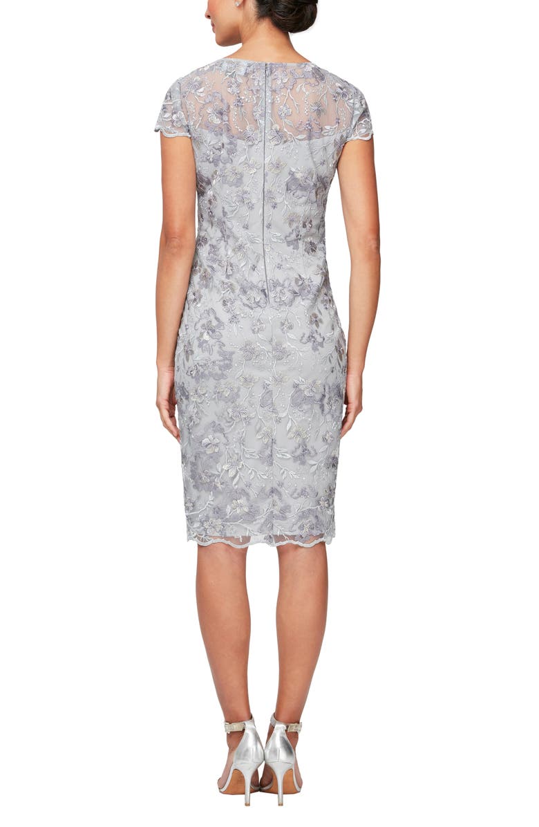 Alex Evenings Floral Embroidered Cocktail Sheath Dress, Alternate, color, Dove