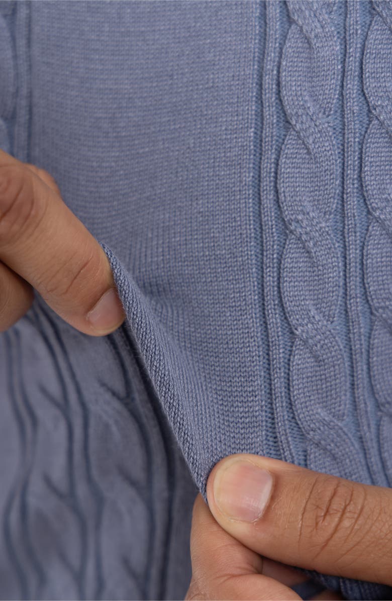 Spring + Mercer Cable Short Sleeve Johnny Collar Sweater, Alternate, color, Heather Slate