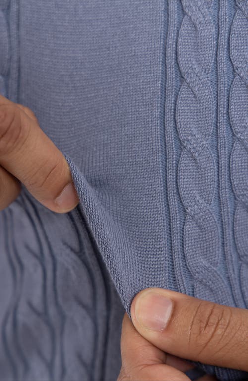 Spring + Mercer Cable Short Sleeve Johnny Collar Sweater In Heather Slate