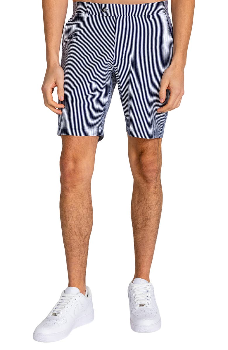 Redvanly Beeker Seersucker Shorts, Main, color, Midnight Navy/ Bright White