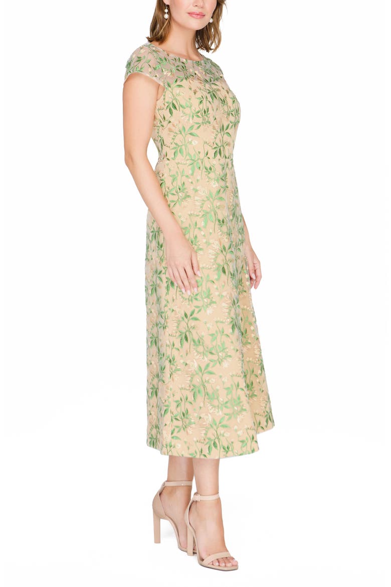 Sulllivan Floral Embroidery Cocktail A-Line Dress, Alternate, color, MAIZE GREEN