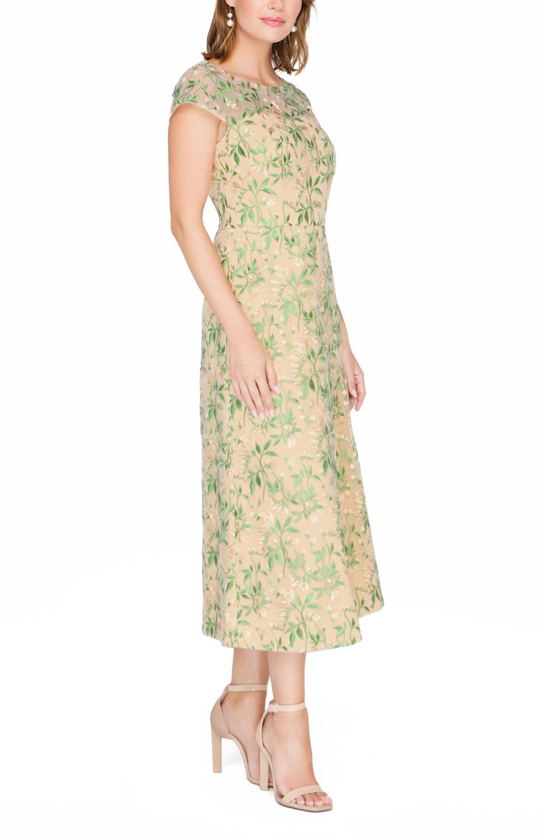 JS Collections Sulllivan Floral Embroidery Cocktail A-Line Dress, Alternate, color, Maize Green