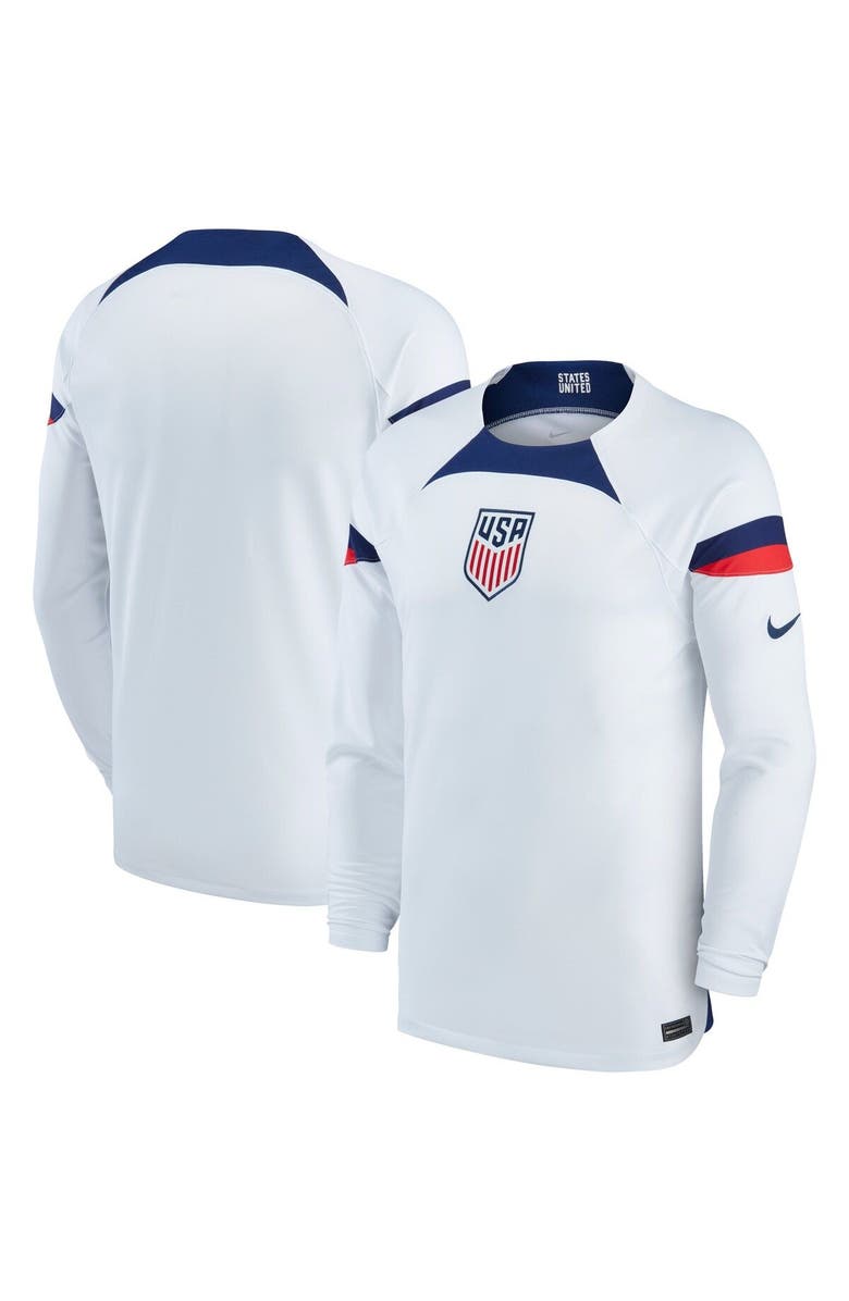 Nike Men's Nike White USMNT 2022/23 Home Breathe Stadium Replica Blank Long Sleeve Jersey, Main, color, 