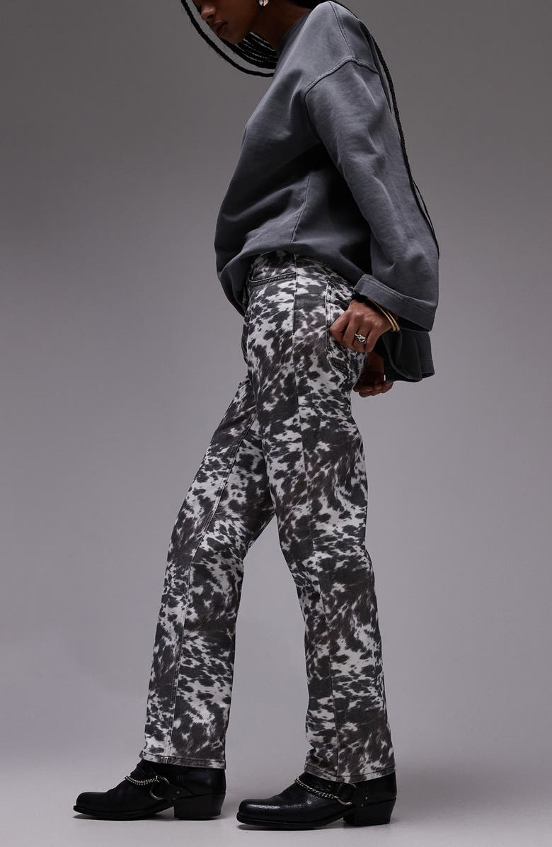 Topshop Animal Print Jeans, Alternate, color, Black Multi