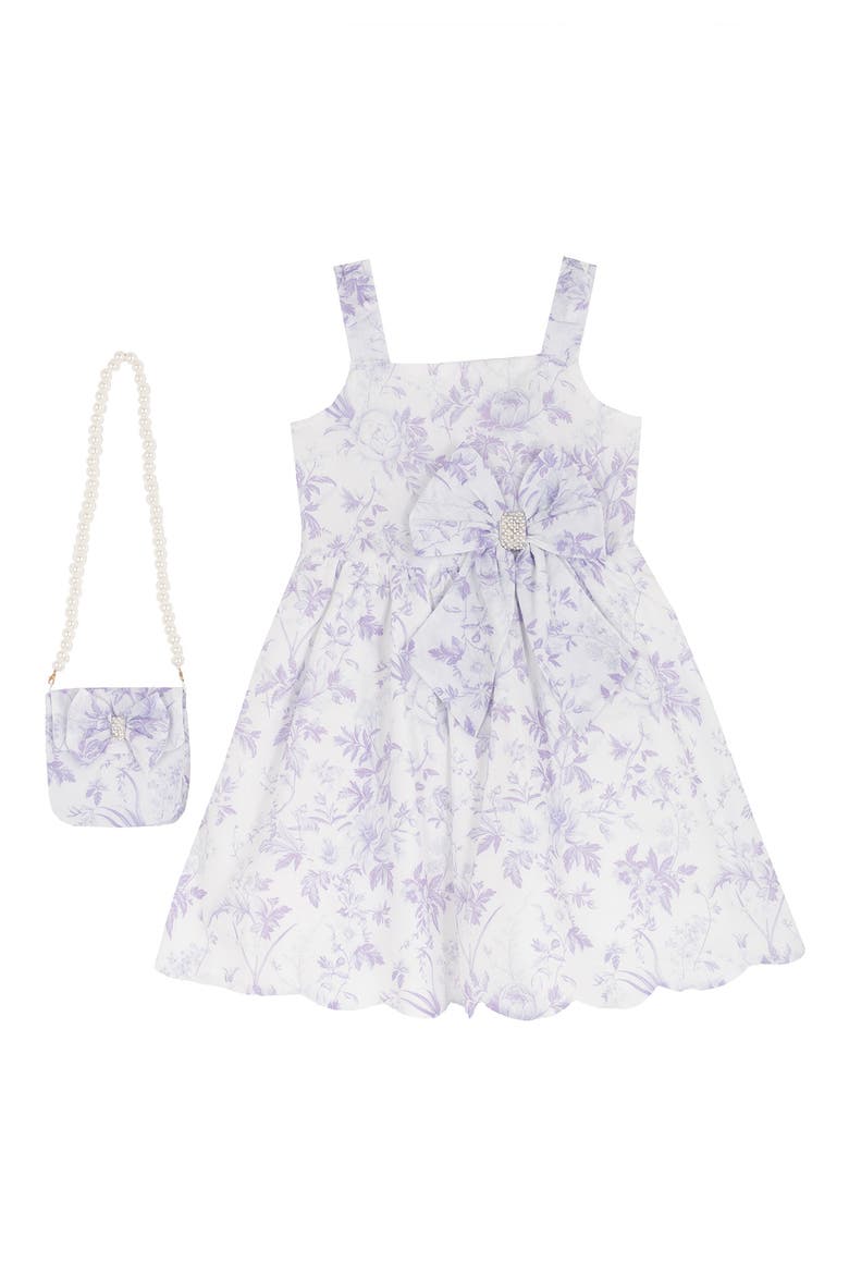 Kids' Toile Print Dress & Crossbody Bag Set, Main, color, PURPLE