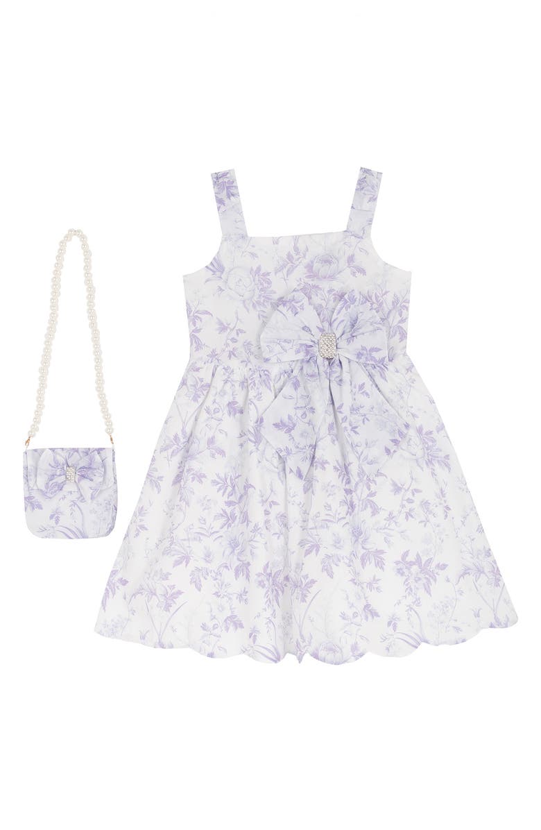 Rare Editions Kids' Toile Print Dress & Crossbody Bag Set, Main, color, Purple