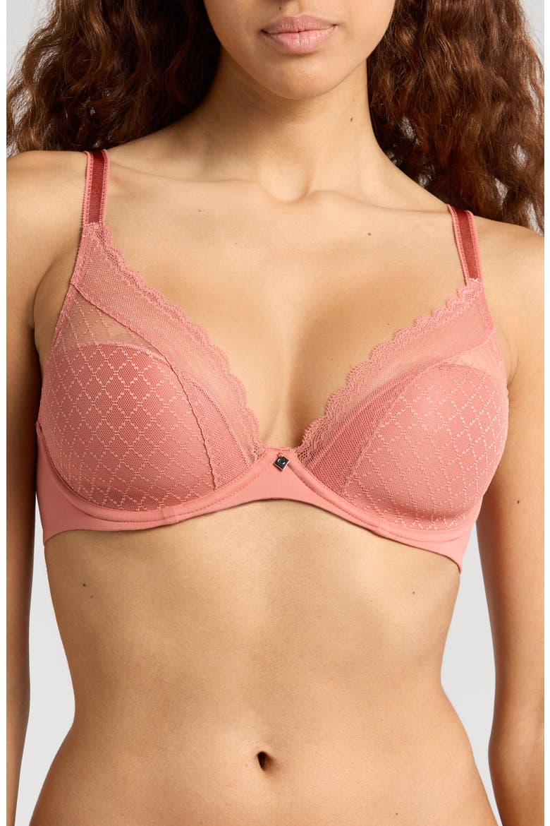 Norah Chic Underwire Plunge Bra, Main, color, ROSE CANYON