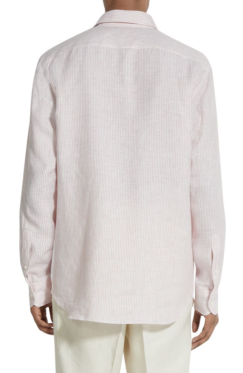 ZEGNA Stripe Oasi Linen Button-Up Shirt, Alternate, color, 