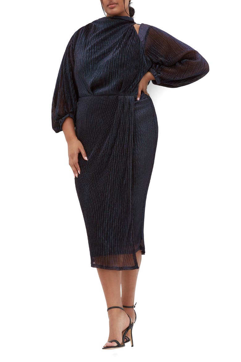 Jaylee Metallic Long Sleeve Sheath Dress, Main, color, MIDNIGHT