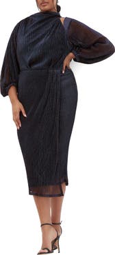 City Chic Jaylee Metallic Long Sleeve Sheath Dress