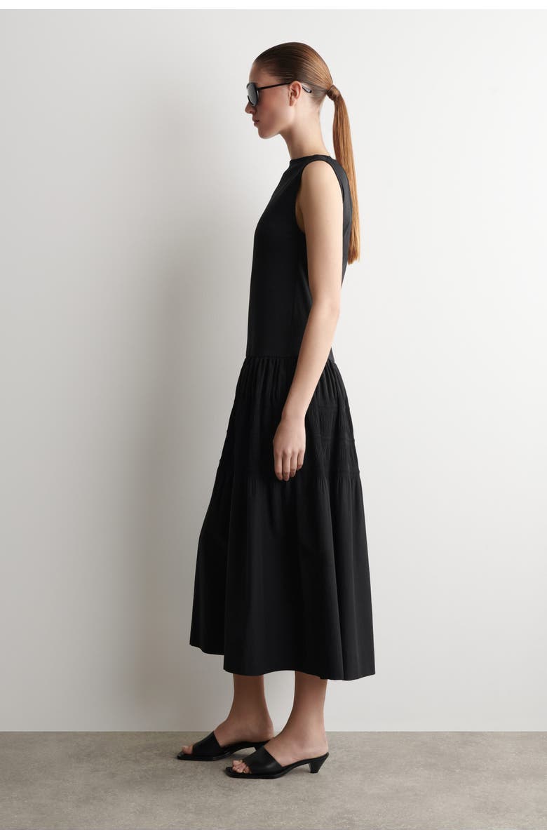 COS Tiered Gathered Midi Dress, Alternate, color, Black