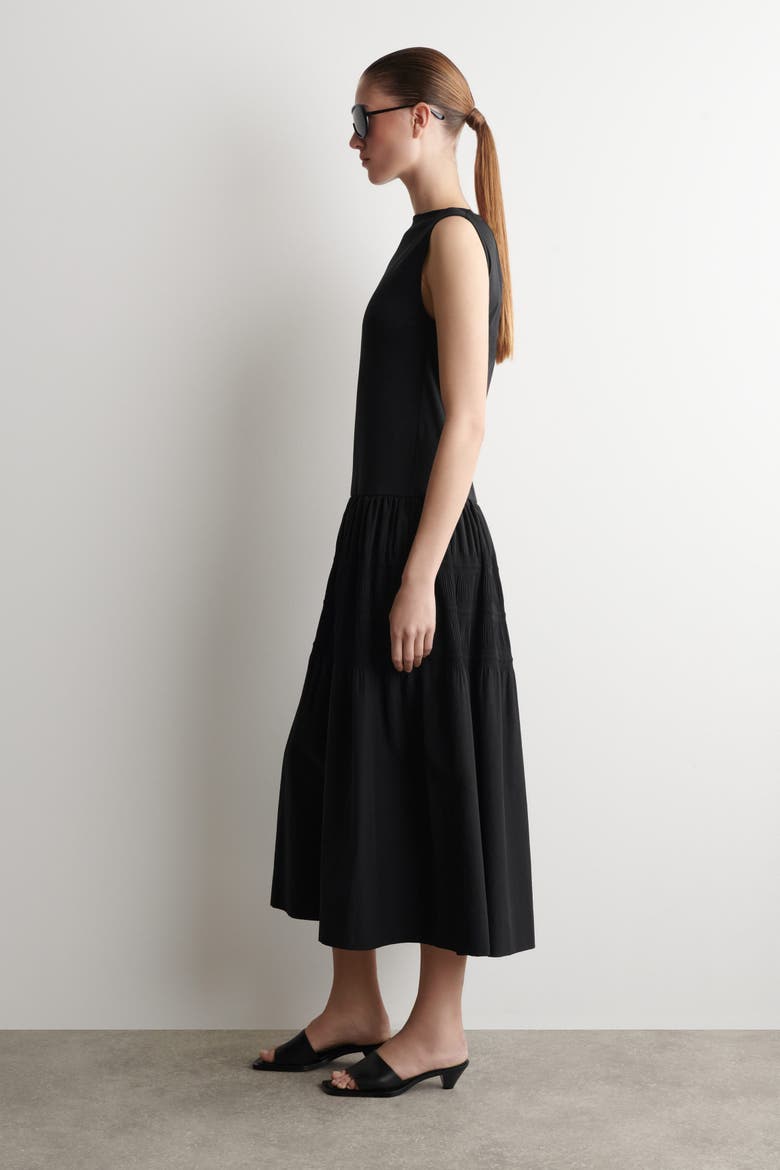 gathered midi dress Poplin Gathered-Shoulder Midi Dress