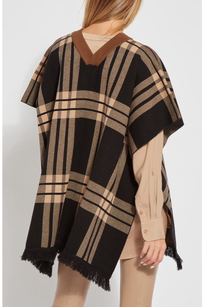 Engineered Plaid Sweater Poncho, Alternate, color, ENGINEERED PLAID BLACK