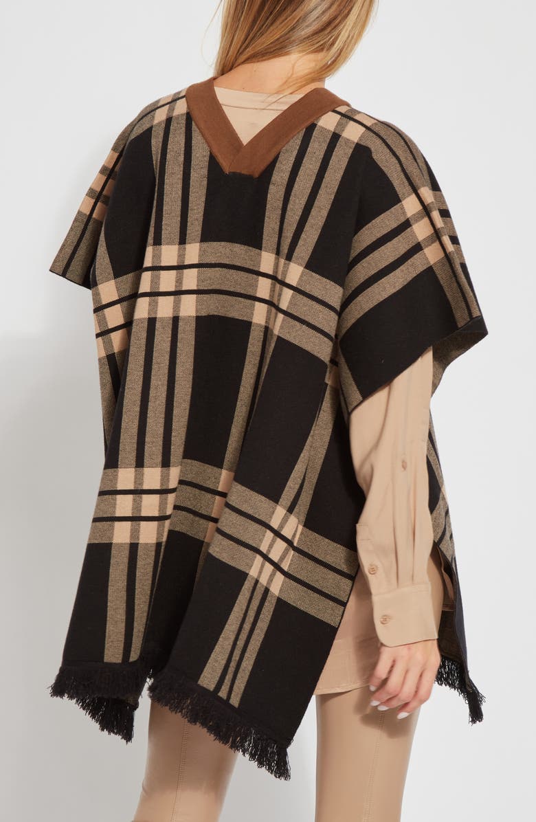 Lysse Engineered Plaid Sweater Poncho, Alternate, color, Engineered Plaid Black