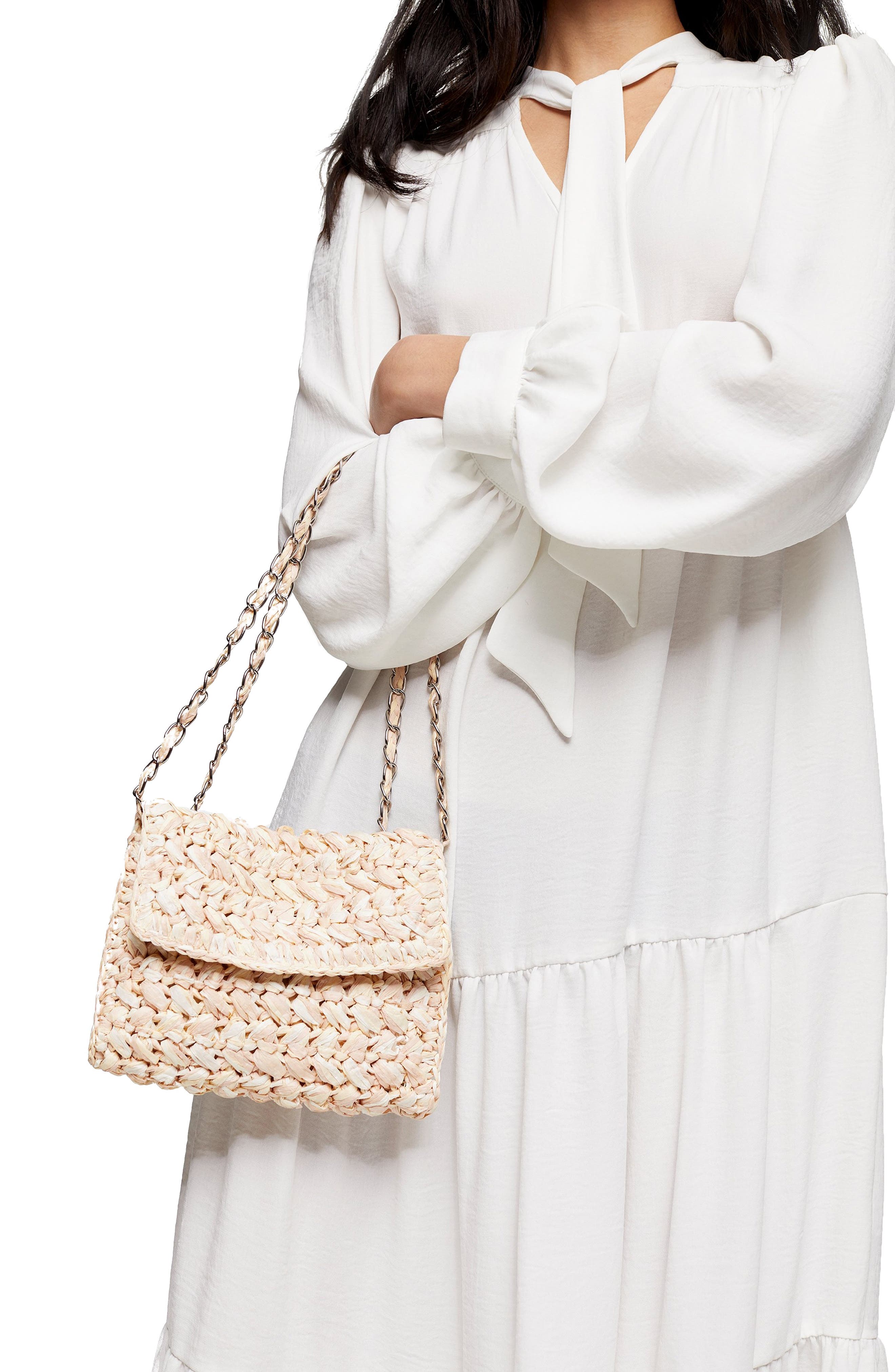 Topshop Fiji Woven Straw Shoulder Bag, Alternate, color, 
