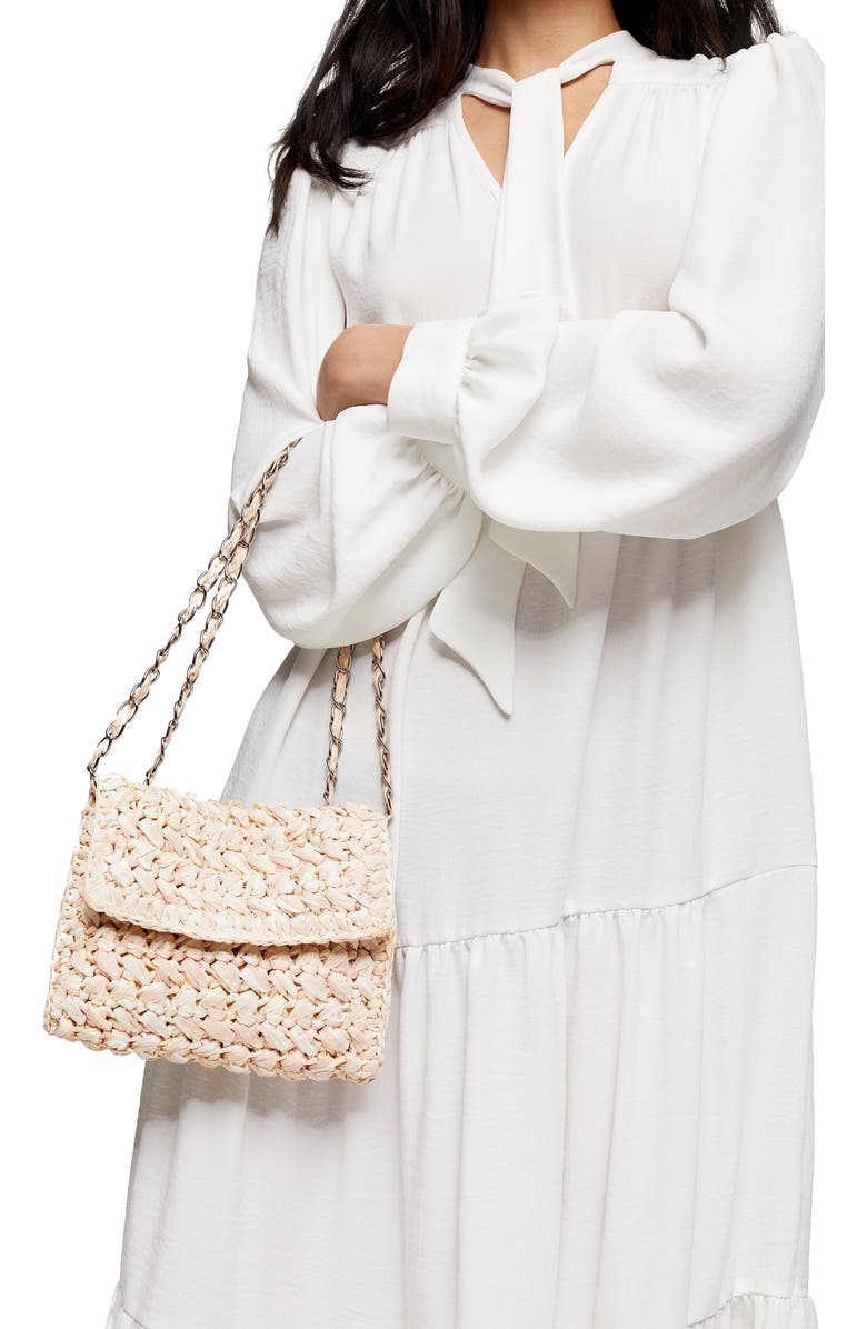 Topshop Fiji Woven Straw Shoulder Bag, Alternate, color,