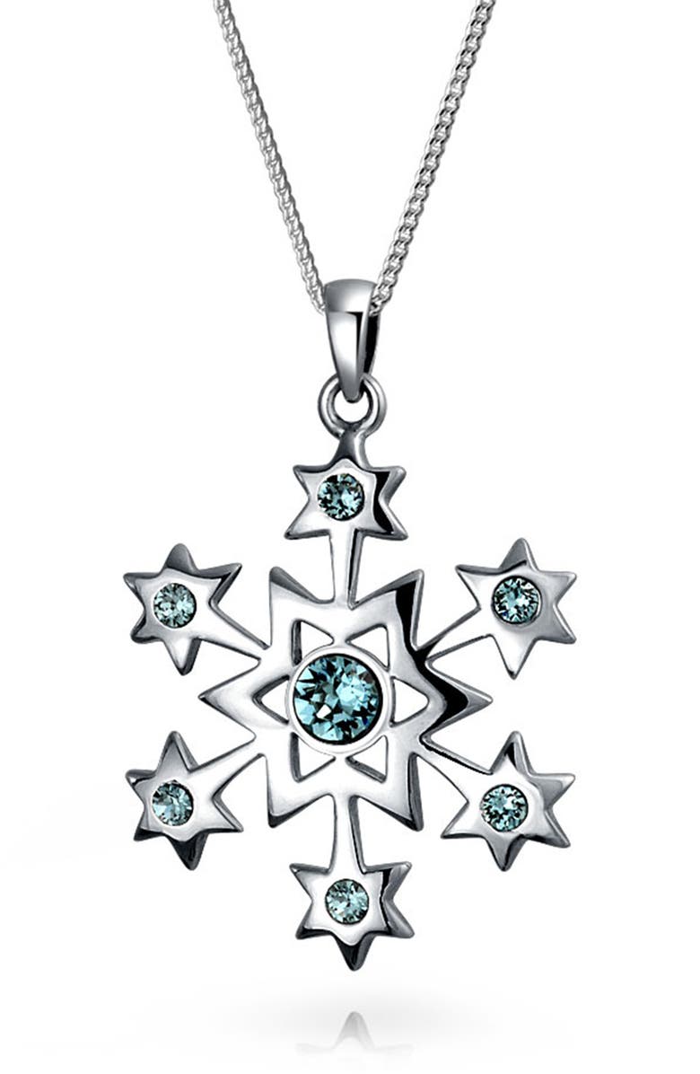 BLING JEWELRY Sterling Silver Snowflake Pendant Necklace, Main, color, Blue