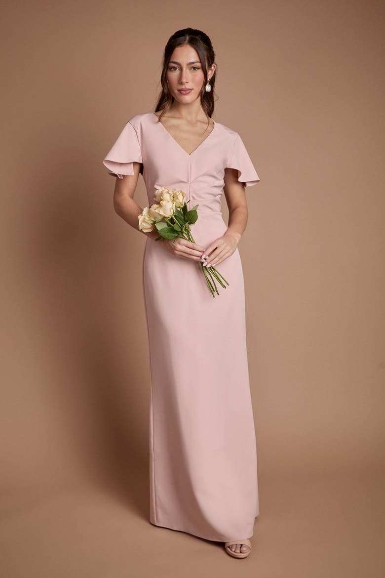 Crepe Fold Bridesmaid Maxi Dress, Alternate, color, Blush