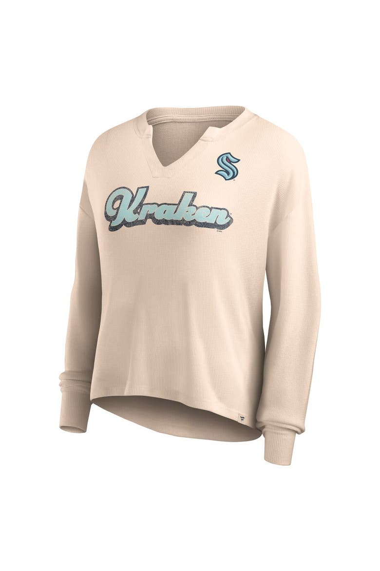 Women's Fanatics Branded Oatmeal Seattle Kraken Go For It Notch Neck Waffle Knit Long Sleeve T-Shirt, Alternate, color, Oatmeal