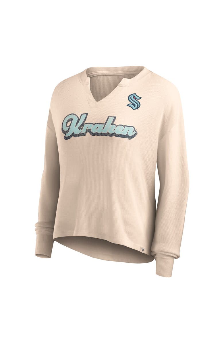 FANATICS Women's Fanatics Branded Oatmeal Seattle Kraken Go For It Notch Neck Waffle Knit Long Sleeve T-Shirt, Alternate, color, Oatmeal