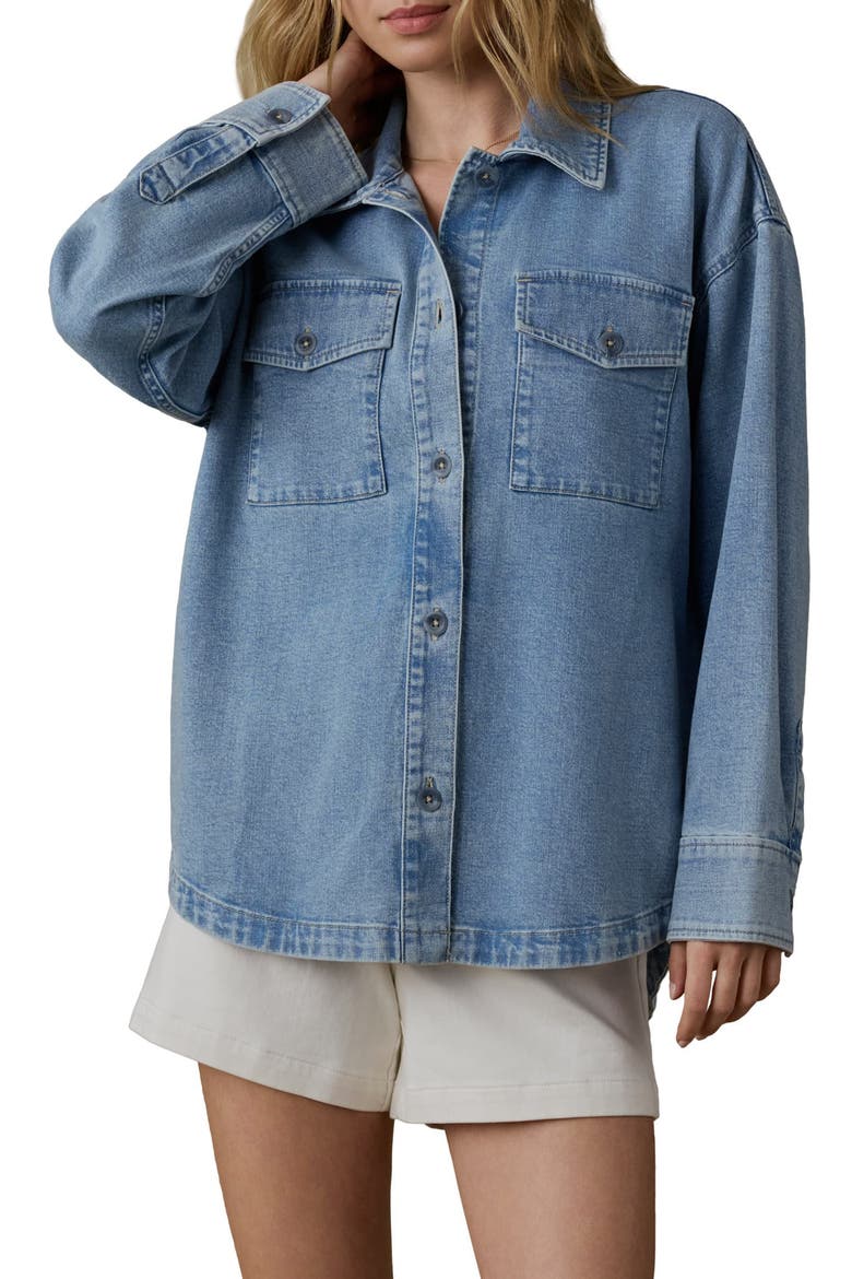 Cotton & Linen Blend Denim Button-Up Shirt, Main, color, SUMMER SEAS WASH