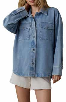 Cotton & Linen Blend Denim Button-Up Shirt