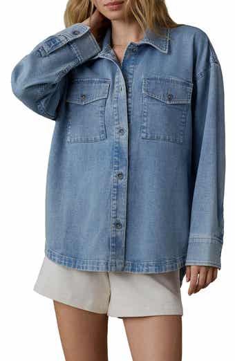Cotton & Linen Blend Denim Button-Up Shirt