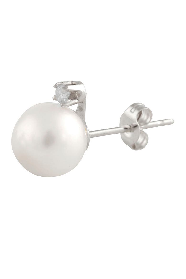 Diamond & 5-5.5mm Freshwater Pearl Earrings, Alternate, color, NATURAL WHITE