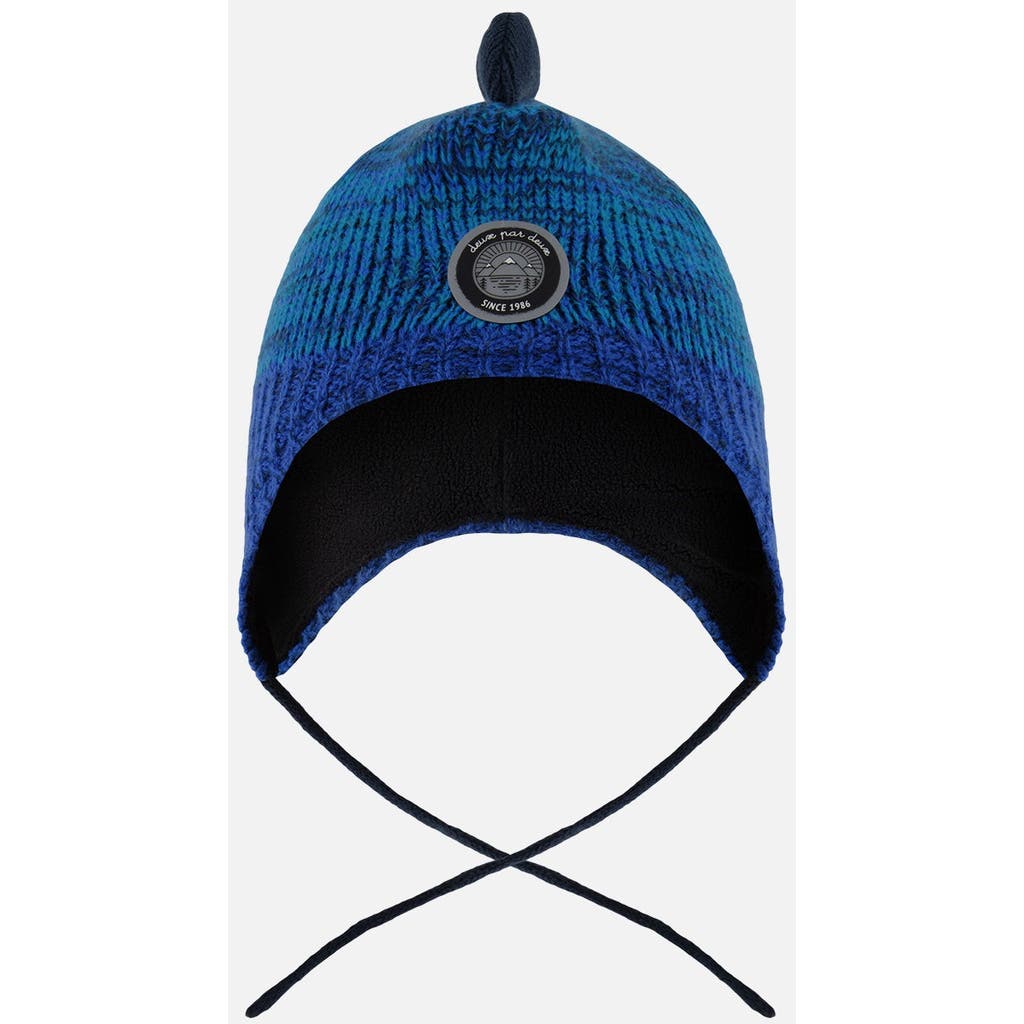 Deux Par Deux Lined Dino Peruvian Knit Winter Hat With Pompom In Blue