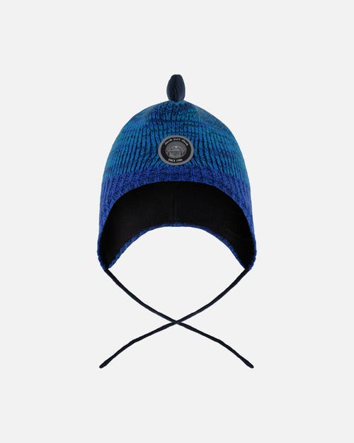 Deux Par Deux Lined Dino Peruvian Knit Winter Hat With Pompom In Blue