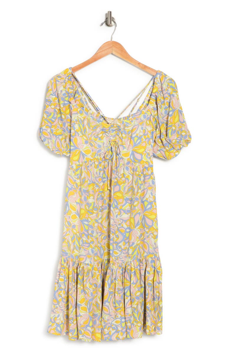 Lovestitch Cinched Bodice Mini Dress, Alternate, color, Blue/ Lemon