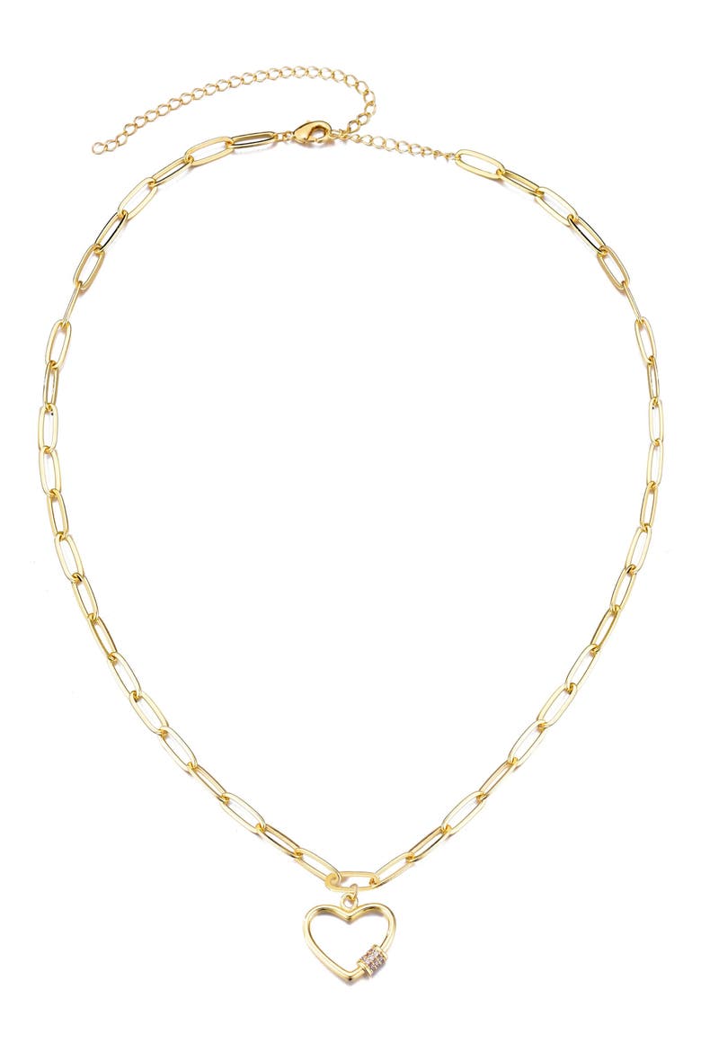 Cubic Zirconia Carabiner Heart Pendant Necklace, Alternate, color, GOLD