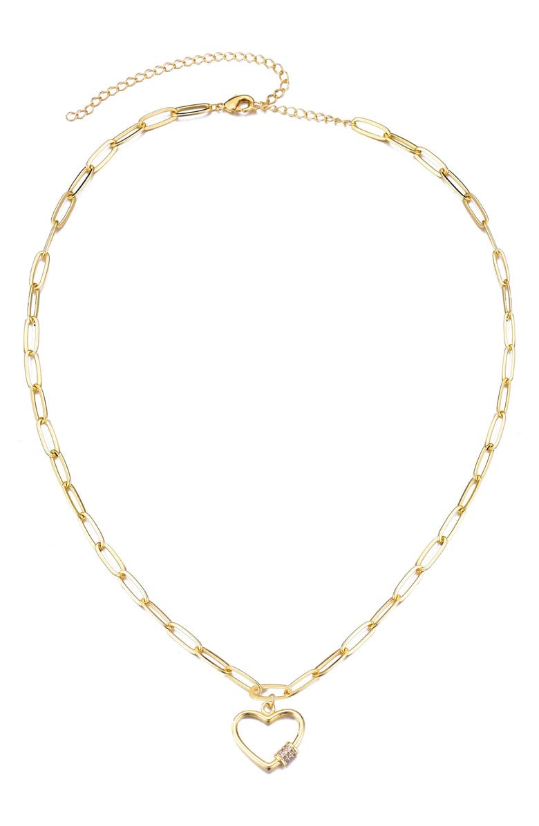 Adornia Cubic Zirconia Carabiner Heart Pendant Necklace, Alternate, color, Gold