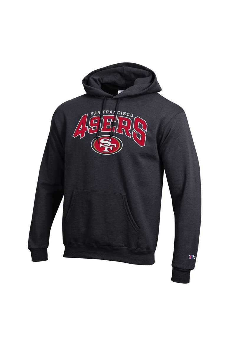 Men's Champion Black San Francisco 49ers Powerblend Arch over Logo Hoodie, Alternate, color, Black