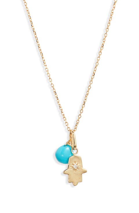 Love Letter Turquoise Stone & Diamond Hamsa Pendant Necklace