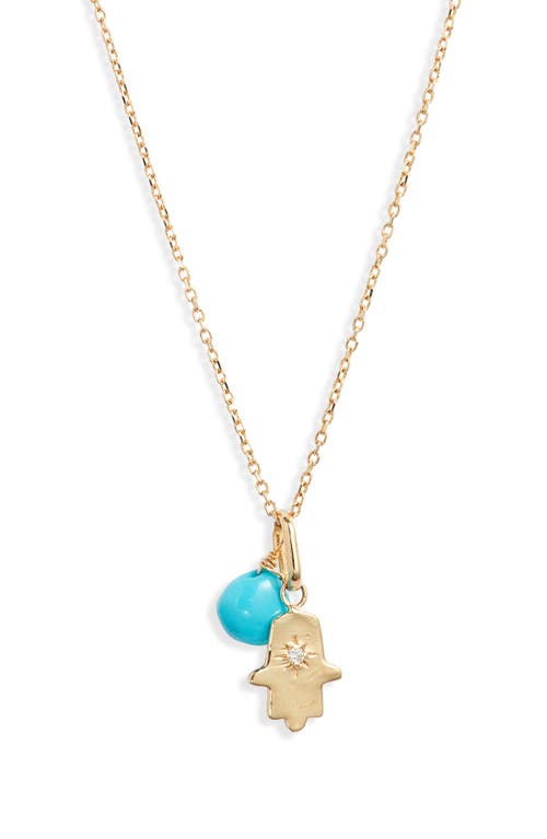 Anzie Love Letter Turquoise Stone & Diamond Hamsa Pendant Necklace in Turquoise/Aqua 