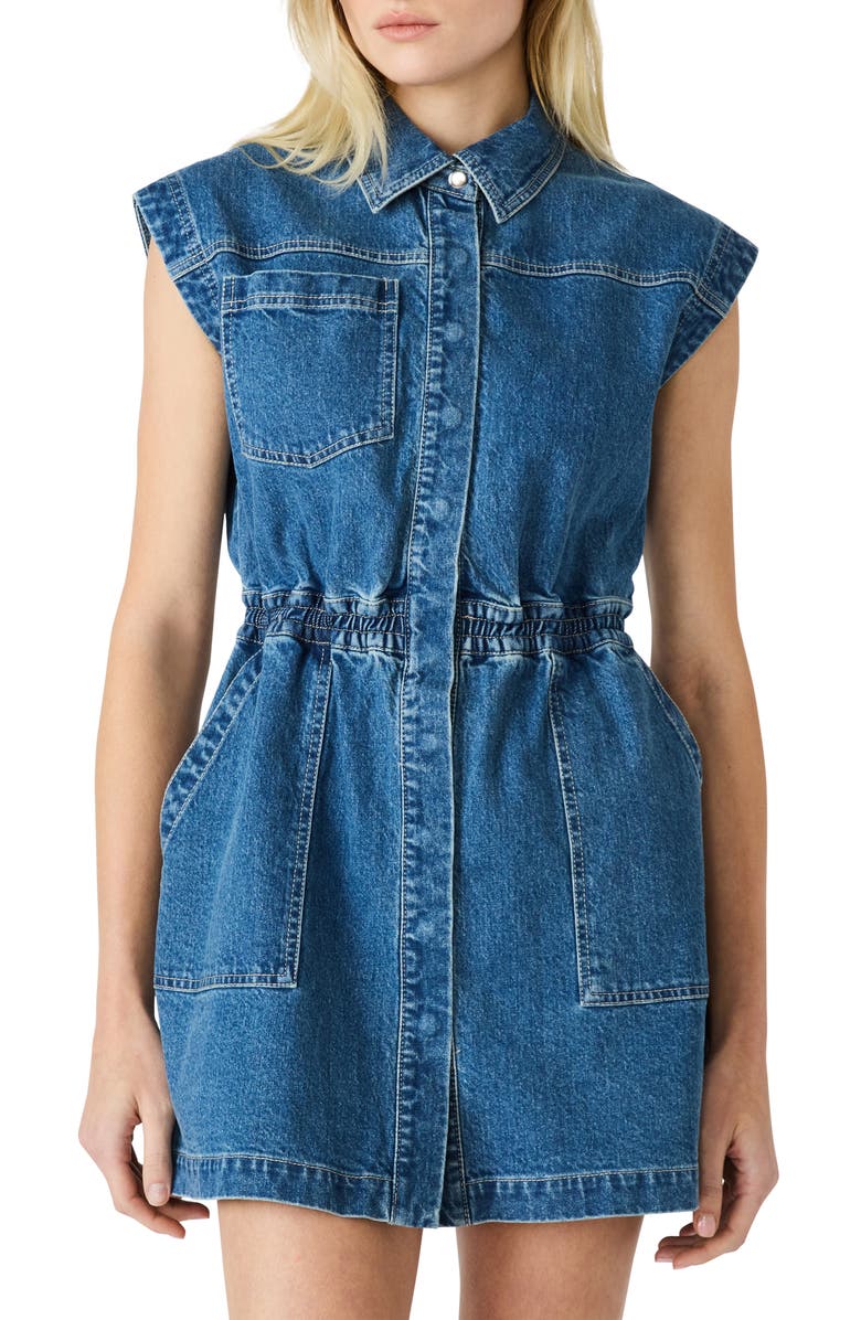 Steve Madden Robbie Denim Minidress, Main, color, Aruba Blue