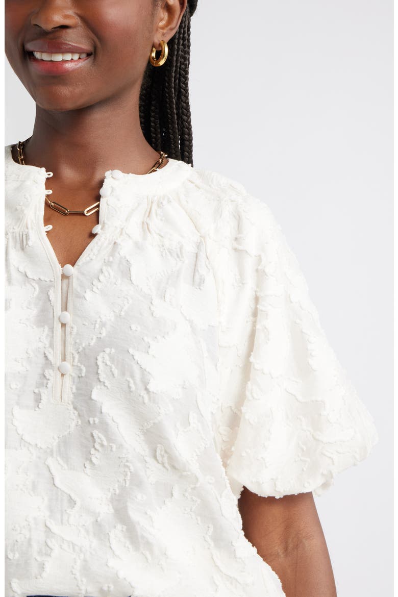 Floral Jacquard Puff Sleeve Top, Alternate, color, IVORY PRISTINE