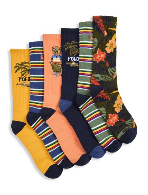 Big & Tall 6-pk Surf Club Bear Crew Socks