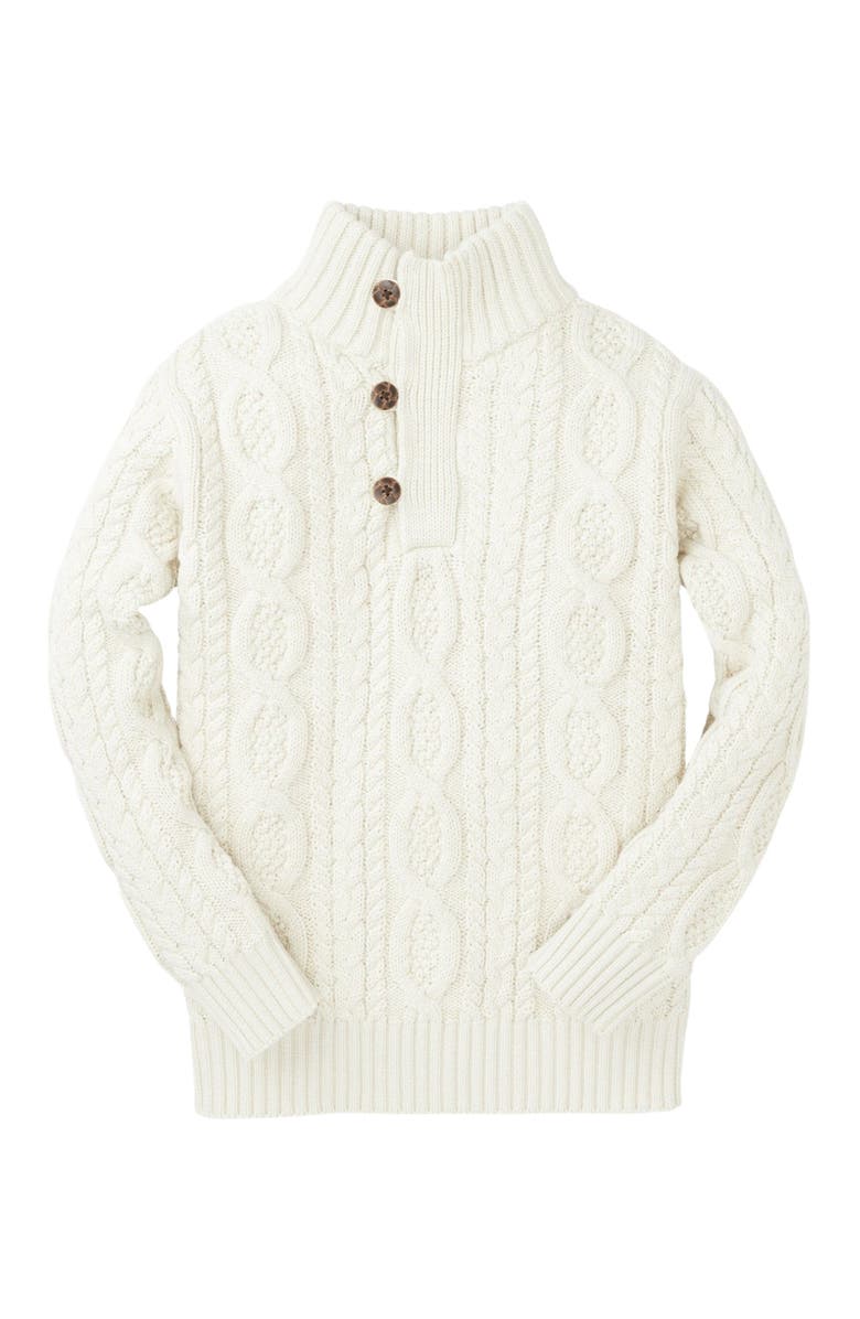 Hope & Henry Organic Mock Neck Cable Sweater with Buttons, Main, color, Soft White