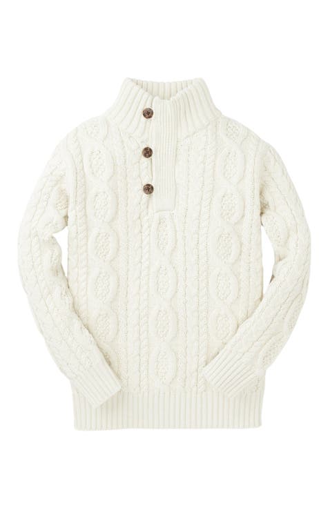 Organic Mock Neck Cable Sweater with Buttons (Baby)