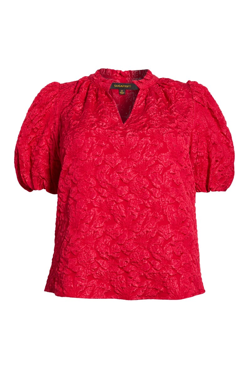 Arielle Jacquard Puff Sleeve Top, Alternate, color, BURGUNDY